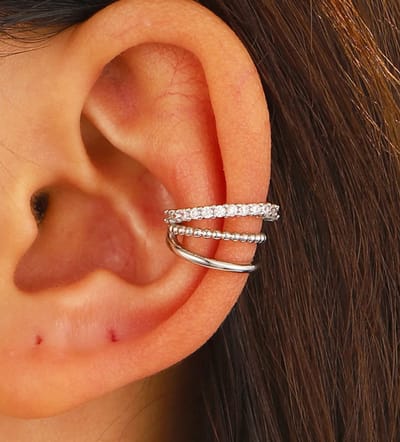 3 Rijen ear cuff met steentjes | zilver gekleurd