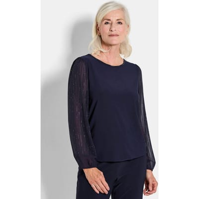 Shirt met mouwen van glinsterend chiffon - marine - Gr. 19 van Goldner Fashion