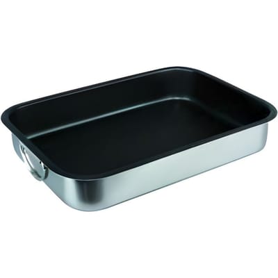 Plat à rôtir inox - Marque - Modèle - Anti-adhérent - Anses métalliques pliantes - Passe au lave-vaisselle