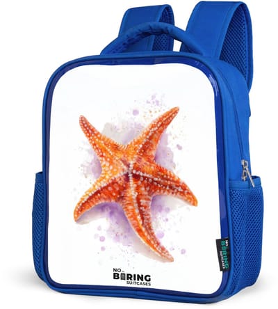 NoBoringSuitcases.com® - Rugzak blauw - Schooltas jongens - Oranje Zeester Illustratie - Kinder rugtas jongen - Boekentas kind - Kinderrugzak voor school - Schoolrugzak