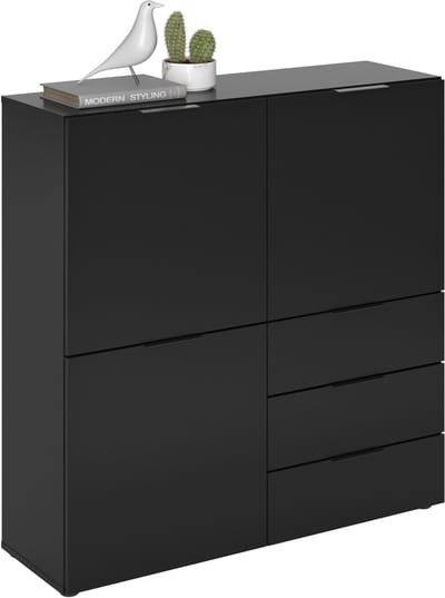Opbergkast Raven Zwart - Breedte 100 cm - Hoogte 101 cm - Diepte 32 cm - Met planken - Met openslaande deuren