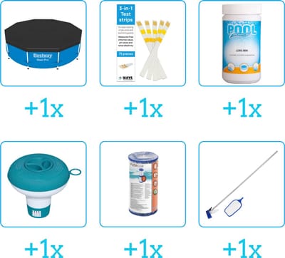 Zwembad Accessoirepakket voor Bestway Fast Set Opblaasbaar zwembad - 305x66 cm - Rond - Met filterpomp - Bestway - 57458 - 6-delig