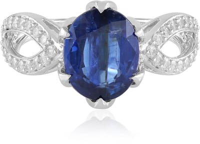 Cavill - Elegante Ovale Ring 925 Sterling Zilver met Platinum Plating - 2,95 ct Nepal Kyaniet & Cambodjaanse Zirkonia's - Blauwe Edelsteen Damesring