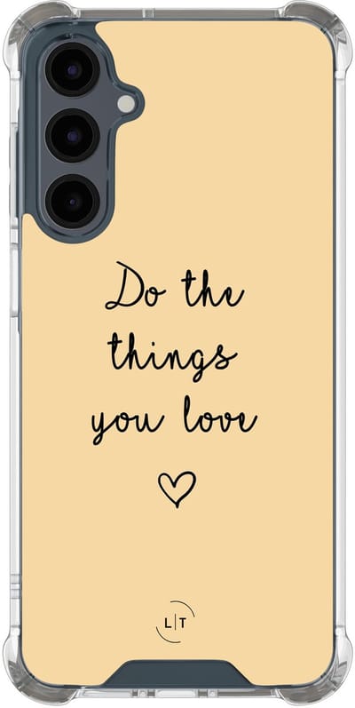 Shockproof hoesje - Geschikt voor Samsung Galaxy A16 - Do the things with love - Extra sterke case - TPU/polycarbonaat - Tekst - Geel, Transparant
