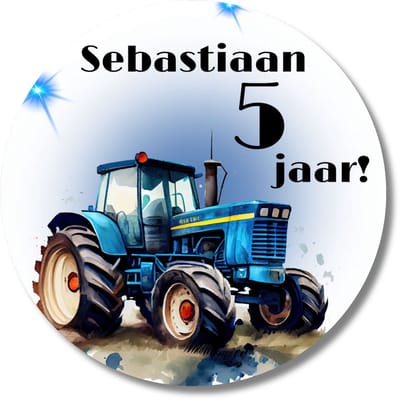 20 Gepersonaliseerde Stickers met Naam en Leeftijd – Tractor Blauw