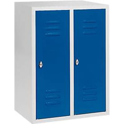 Halfhoge kledinglocker, 2 compartimenten, 300 mm, draaigrendelslot, lichtgrijs/gentiaanblauw