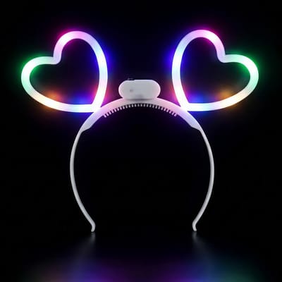 Haarband met hartjes - LED diadeem - Haaraccessoires - Multicolor LED verlichting - 3 Lichtstanden - Wit