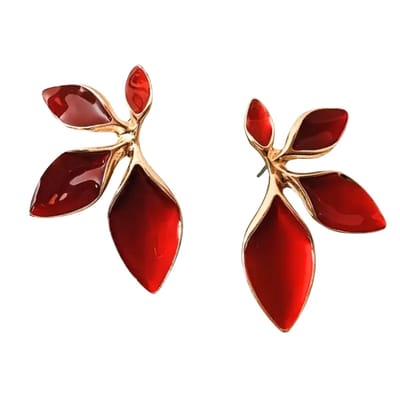 Oorbellen- Rode bloem- goudkleurig- Charme Bijoux