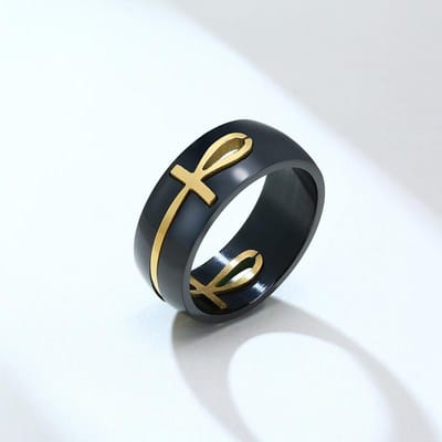 Vnox Mannen Tweekleurig Afneembaar Ankh Egyptisch Kruis Ring Roestvrij Staal Afneembaar Allah Mannen Religieuze Sieraden 10 black