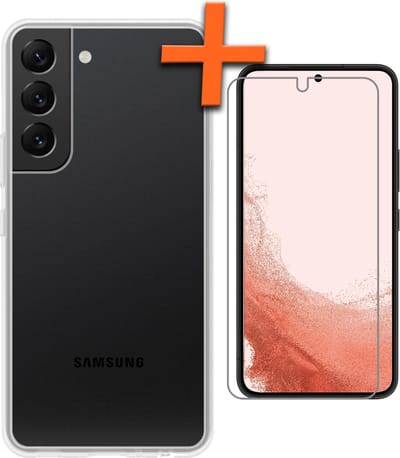 Hoes - Met Screenprotector - Geschikt voor Samsung Galaxy S22 - Sterk & Shockproof - Back Cover - Siliconen Case - Telefoon Hoes - Transparant