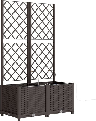 Plantenbak met klimrek - Bloembak - Weerbestendig - Met trellis - Buiten - Polypropeen - Plantenrek - Rechthoekig - Bruin