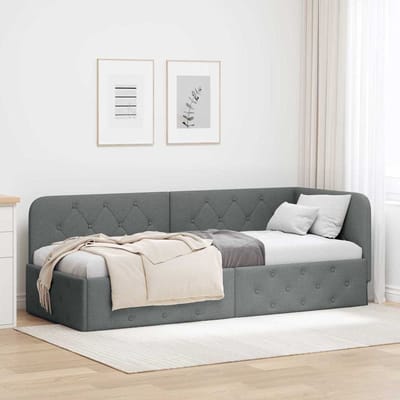 vidaXL - Hoek - Bed - Frame - Donkergrijs - 80 - x - 200 - cm - Stof