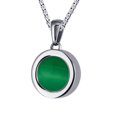 Quiges 12mm Mini Munt Hanger Zilverkleurig RVS Glans met Cateye Groen Munt en Ketting Ankerketting 42-46cm - SLSHS419