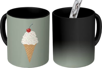 Magische Mok - Foto op Warmte Mokken - Koffiemok - Illustratie - Ijsje - Spikkels - Kers - Magic Mok - Beker - 350 ML - Theemok
