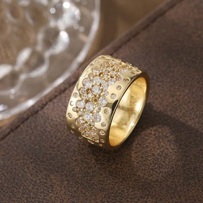 Bague large de luxe pour femme avec zircone artificielle Design Ciel étoilé Bijoux haut de gamme travail lourd 7&Gold-color gray