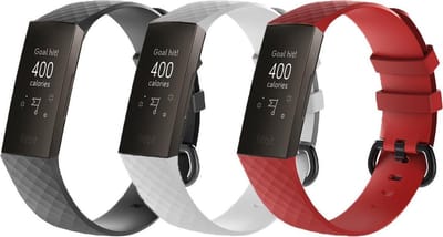 KELERINO. Siliconen bandje voor Fitbit Charge 3 - Zwart & Wit & Rood - Small