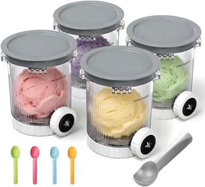 500ml IJscontainer met 5 Lepels, BPA-vrij en Vaatwasserbestendig voor IJsbereiding, Perfect voor IJs Makers en Desserts