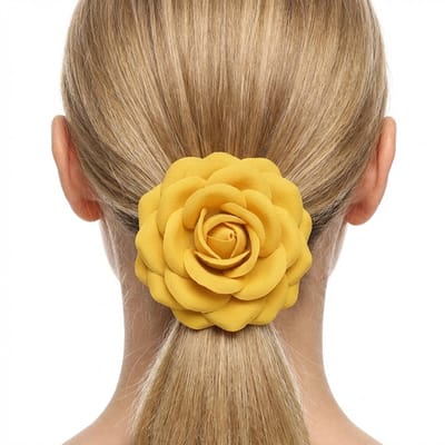 Gele bloem haar clip voor dames – grote roosvormige haar klem van textiel – decoratieve elegante haar accessoire