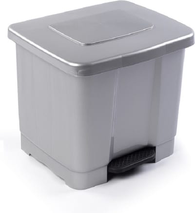 Plasticforte Vuilnisbak/pedaalemmer - 2-vaks - zilver - 35 liter - 43 x 38 x 38 cm - kunststof