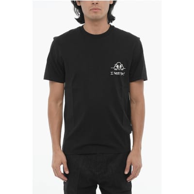 Katoenen slim fit I SEE YOU T-shirt met ronde hals in zwart