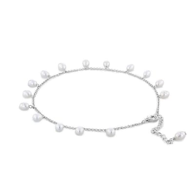 Luna-Pearls - 350.0001 - Enkelband - Dames - 925 zilver - gerhodineerd - Zoetwater gekweekte parel