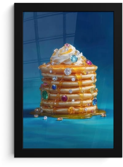 Poster in lijst - Fotolijst 20x30 cm - Posters - Pannenkoeken - Steentjes - Glitter - Slagroom - Posterlijst zwart - Decoratie - Wanddecoratie woonkamer - Muurdecoratie slaapkamer