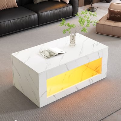 Wishdor - Salontafel - Ledverlichting En Open Opbergruimte - Modern - Voor De Woonkamer - Spaanplaat - Wit - 100 X 50 X 50 Cm