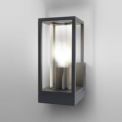 OSRAM buitenwandlamp E27, aluminium, helder glas, IP44, donkergrijs, rechthoekig design, 140 x 110 x 245 mm, inclusief bevestigingsmateriaal