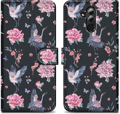 Cadorabo Hoesje geschikt voor Huawei MATE 20 LITE - Design Kraan & Bloemen No. 9 - Beschermhoes Case Cover met magnetische sluiting, standaardfunctie en kaartvakje