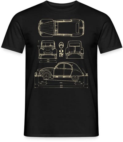 Citroën 2CV Maat Specificaties Blauwdruk T-Shirt Heren