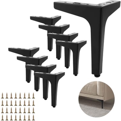 Dailygoods- Meubelpoten Zwart 17 cm - Set van 8 - Driehoekige Tafelpoten - Metalen Kastpoten - Eenvoudige Montage - Stalen Pootjes