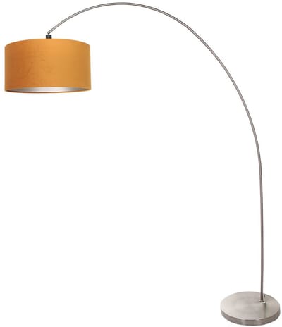Vloerlamp Solva 3910ST van Mexlite, trendy ontwerp van staal en goudkleurig textiel, kantelbaar en 185 cm hoog, perfect voor binnengebruik