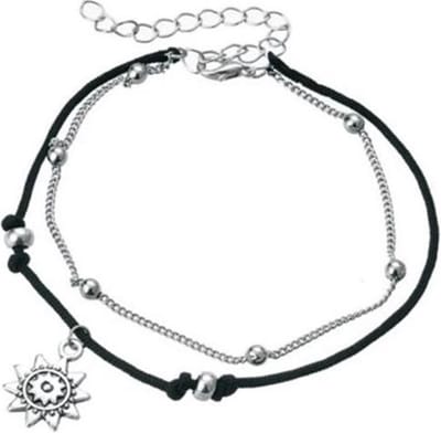 Jomide Enkelbandje Bohemian - Zwart Sun - Zilverkleurig - 20 cm