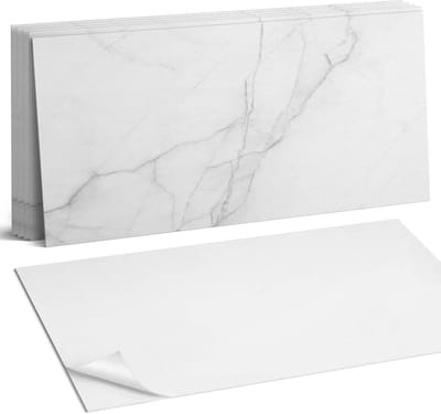 Coloray Plaktegels - Elegant marmerpatroon Wandtegel Zelfklevend - 60 cm x 30 cm - Wit Plaktegels - 6 stuks - Rechthoek PVC Tegels - Plaktegels Keuken - Zelfklevende Vloertegels Badkamer - Vinyl Tegels - Zelfklevende Wandtegels