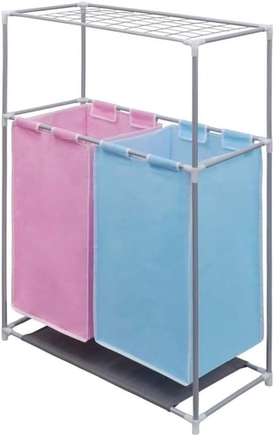 Wasmand met droogrek - Wasbox met vakken - Kleding sorteren - Afneembare waszakken - 70 x 30 x 80 cm