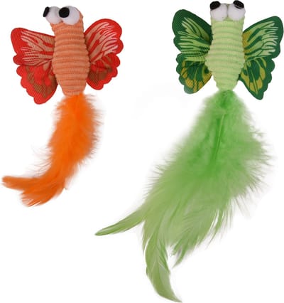 Flamingo Alea - Speelgoed Katten - Ps Vlinder Alea Groen/oranje 17cm - 2st - 128714 - 2st