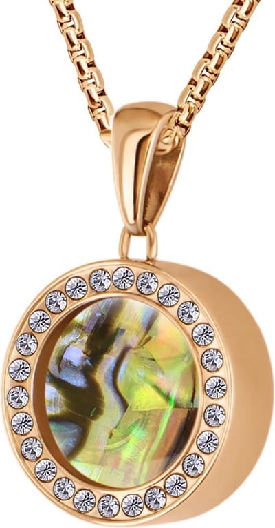 Quiges 12mm Mini Munt Hanger Rosékleurig RVS Glans met Schelp Multi Groen Munt en Box Ketting Ankerketting 42-46cm