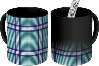 Magische Mok - Foto op Warmte Mokken - Koffiemok - Plaid - Blauw - Patronen - Schotse ruit - Magic Mok - Beker - 350 ML - Theemok