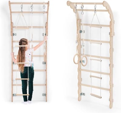 DD Klimrek Binnen - Pikler - Wandklimrek - Turnrek - 7x66x175cm - Bruin