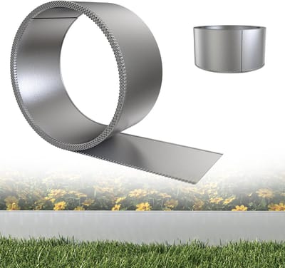 Verzinkte Grasrand 20m x 15cm Zilver – Flexibele Borderrand van Gegalvaniseerd Staal – Tuinrand met Bodemanker & Verbindingsclip
