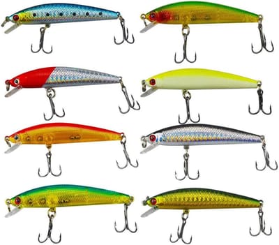 SnelShoppen - Senven Lure Kunstmatige Vistrap - 8 Stuks, Ecologisch Zacht Plastic, Roestvrij Staal, 102x18mm, 8g, Blauw, Groen, Oranje, Rood, Zilver