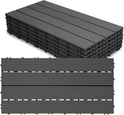 Terrastegels WPC - Balkontegels Houtlook - Terras en Balkon - Kliksysteem Drainage - 30x60 cm - Antraciet