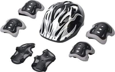 Beschermende Uitrusting Set - Helm en Kniebeschermers - Buitensporten - Schokabsorberende Technologie - 53-55 cm hoofdomtrek - Zwart