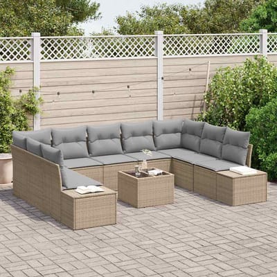 vidaXL - Tuinbank - Set - 9 - st - 8-Aantal - zitplaatsen - Beige - en - Lichtgrijs