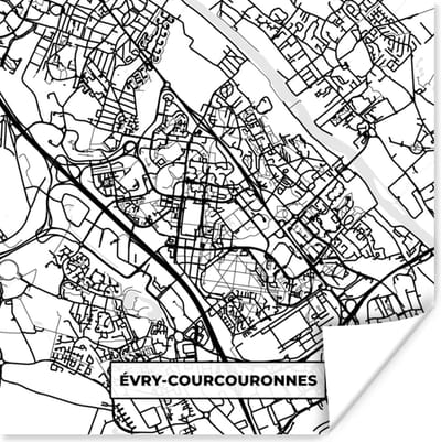 Poster Frankrijk - Stadskaart - Plattegrond - Évry-Courcouronnes - Kaart - 100x100 cm XXL