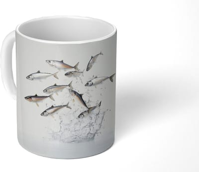 Mok - Koffiemok - Vissen - Water - Wit - Mokken - 350 ML - Beker - Koffiemokken - Theemok