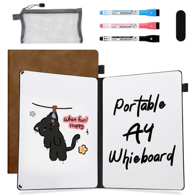 AGM Uitwisbaar notitieboek - Whiteboard notitieblok - A4 - Incl. 3 Pen en 1 Etui - Bruin-PU