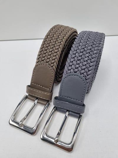 2 pack deal - Elastische riem - gevlochten broekriem - dames en heren riemen - kleur 1 Kaki 2 Grijs 105 cm