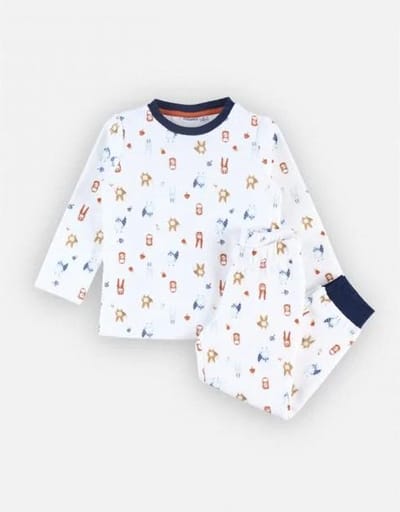 Noukie's - Pyjama - Jongen - Creme - Velour - dier all over 3 jaar 98