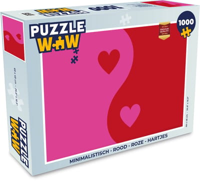 Puzzel Minimalistisch - Rood - Roze - Hartjes - Legpuzzel - Puzzel 1000 stukjes volwassenen